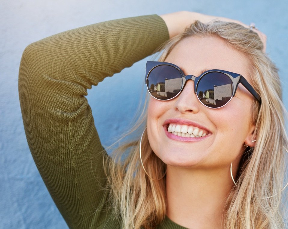 Closeup of Happy Woman With Sunglasses